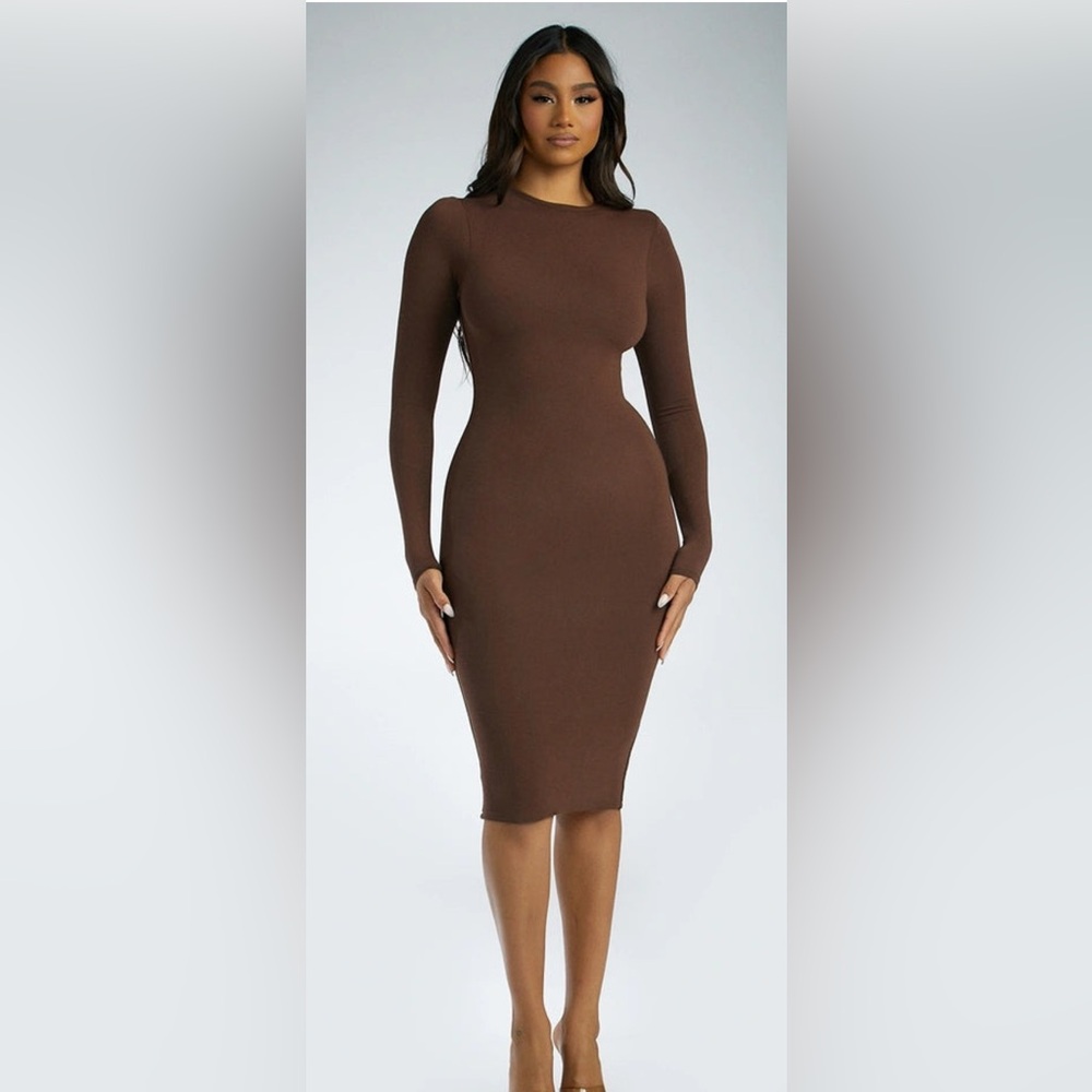 Naked Wardrobe Chocolate Long Sleeve Dress